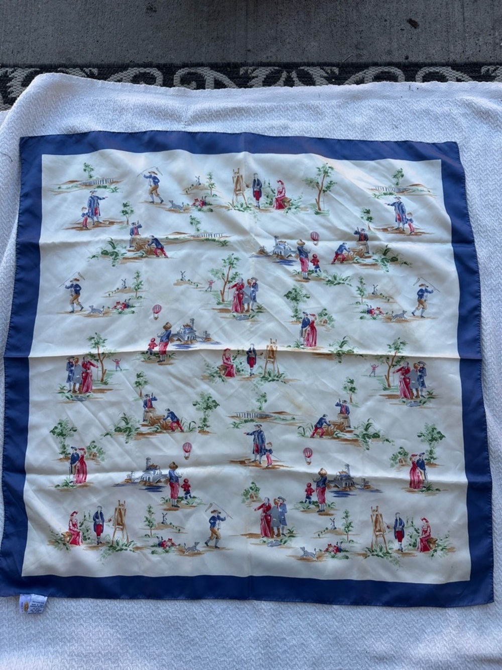 Talbots vintage Navy and Cream Silk Square Scarf